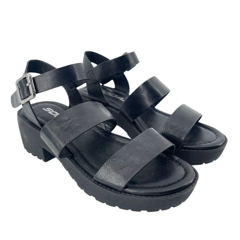 SODA Account Girls Black Platform Sandals Size 3 Y2K Chunky Heel Open Toe Shoes